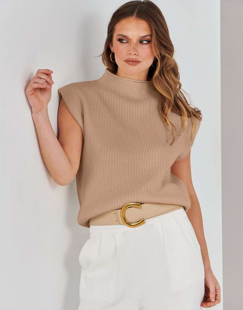 ANRABESS Women's Mock Neck Sleeveless Sweater Vest