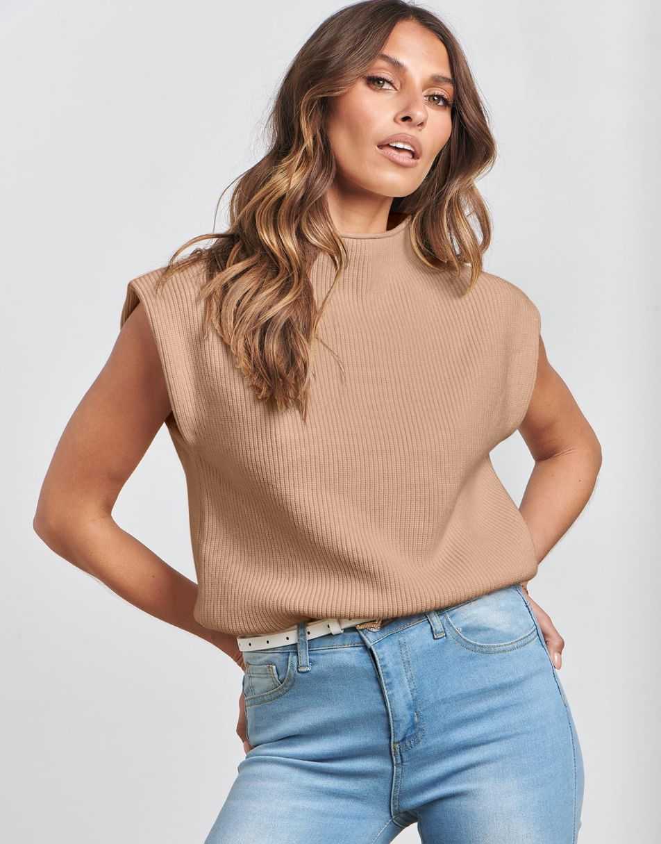 ANRABESS Women's Mock Neck Sleeveless Sweater Vest