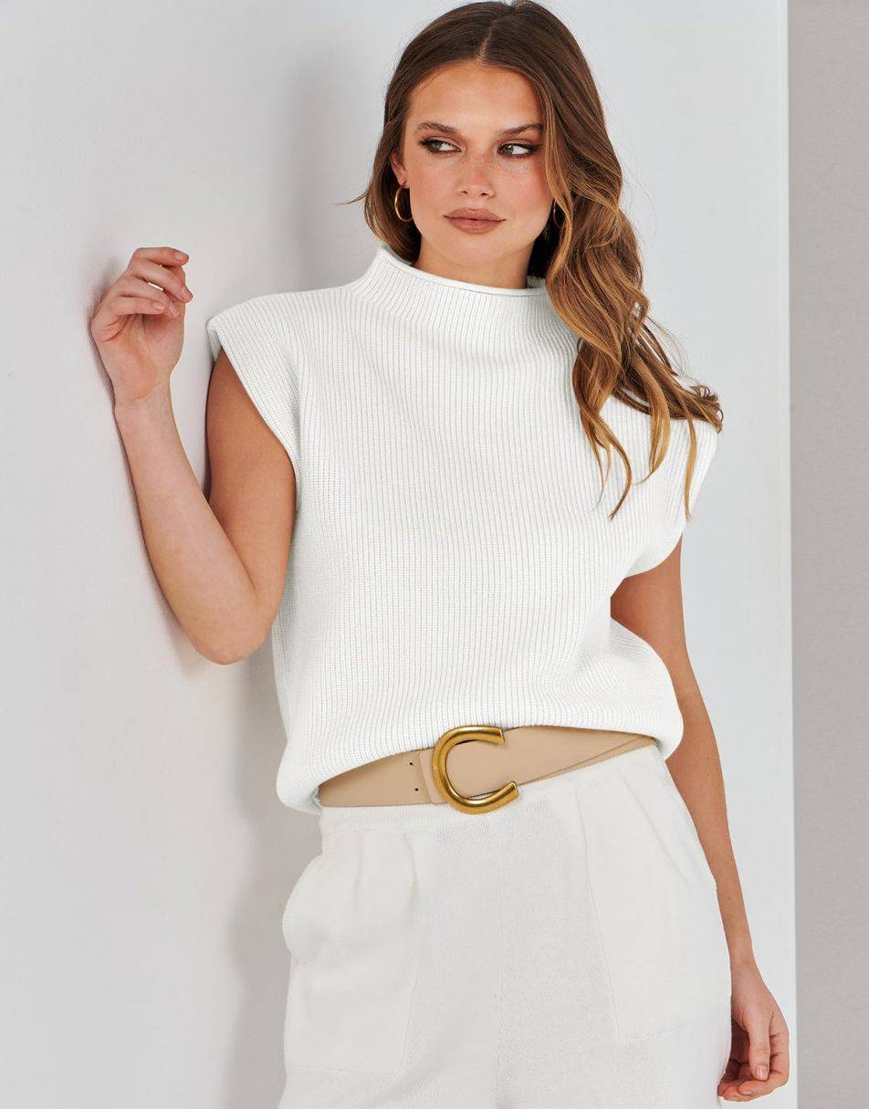 ANRABESS Women's Mock Neck Sleeveless Sweater Vest