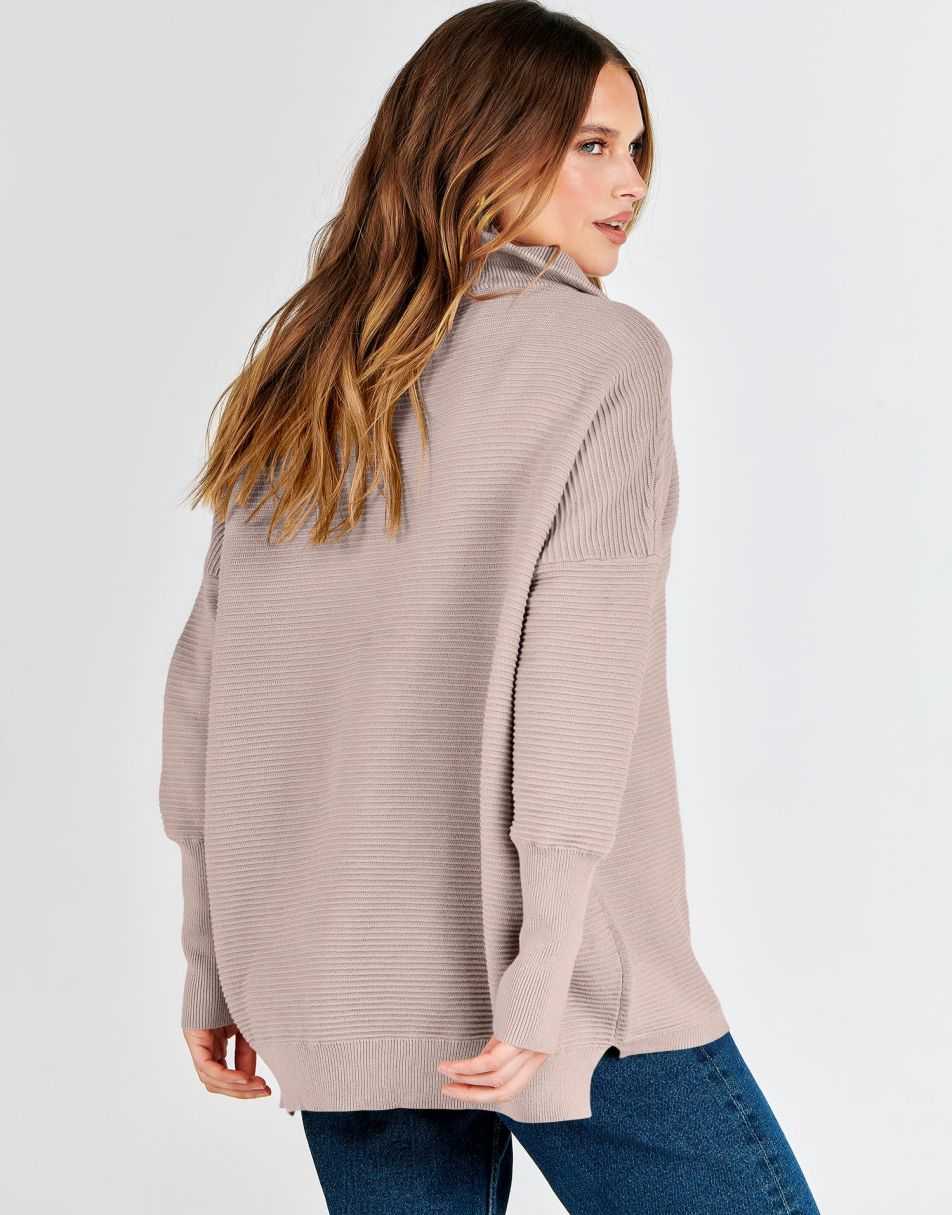 ANRABESS Women's Oversized Quarter Zip Rib Knit Sweater
