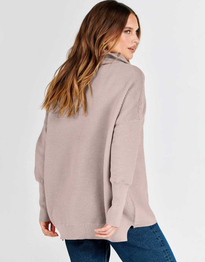 ANRABESS Women's Oversized Quarter Zip Rib Knit Sweater