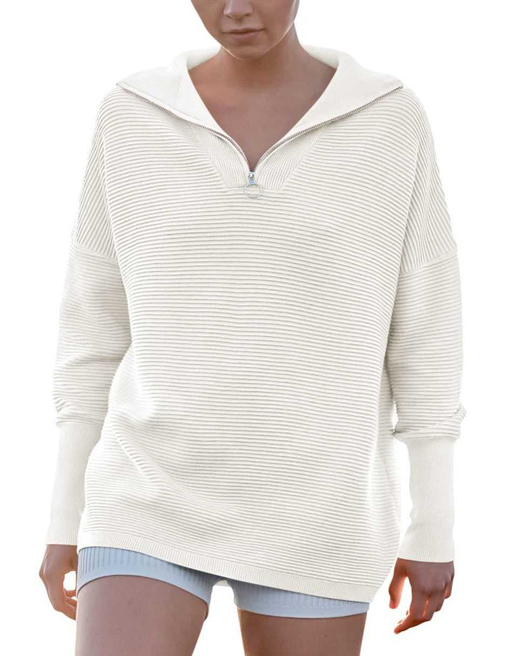 ANRABESS Women's Oversized Quarter Zip Rib Knit Sweater
