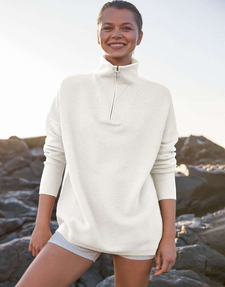 ANRABESS Women's Oversized Quarter Zip Rib Knit Sweater