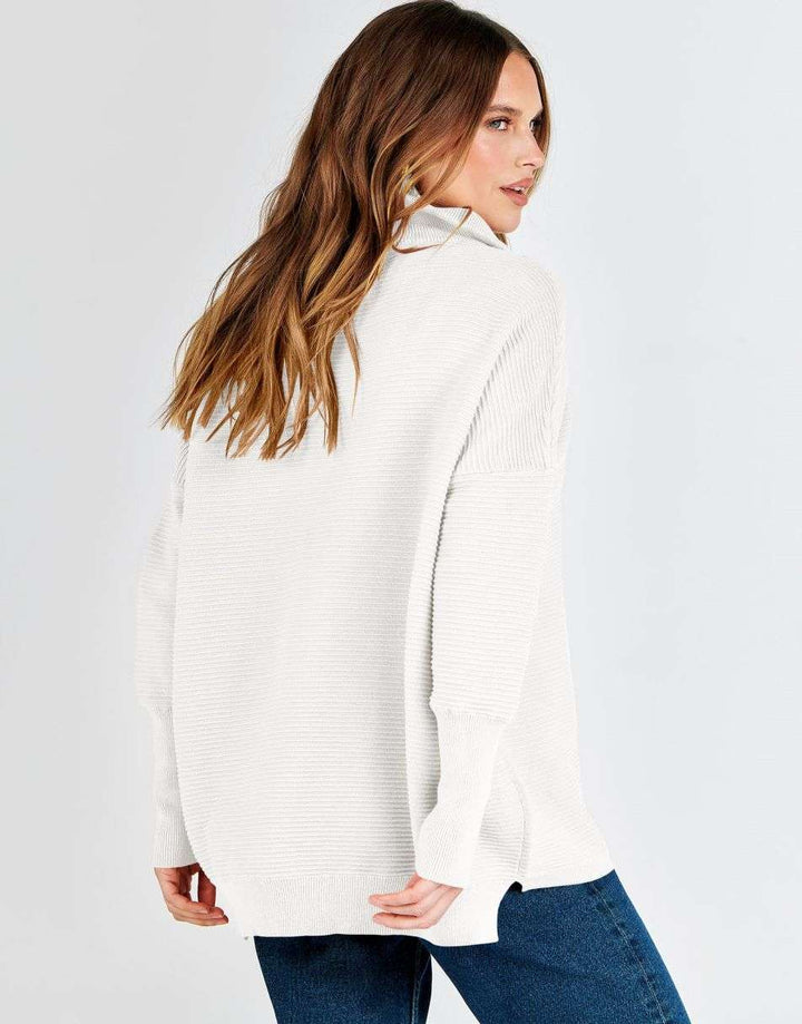 ANRABESS Women's Oversized Quarter Zip Rib Knit Sweater