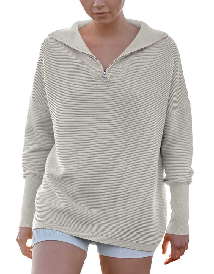 ANRABESS Women's Oversized Quarter Zip Rib Knit Sweater