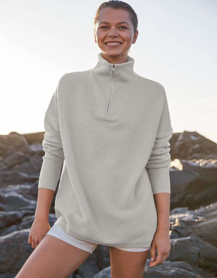 ANRABESS Women's Oversized Quarter Zip Rib Knit Sweater