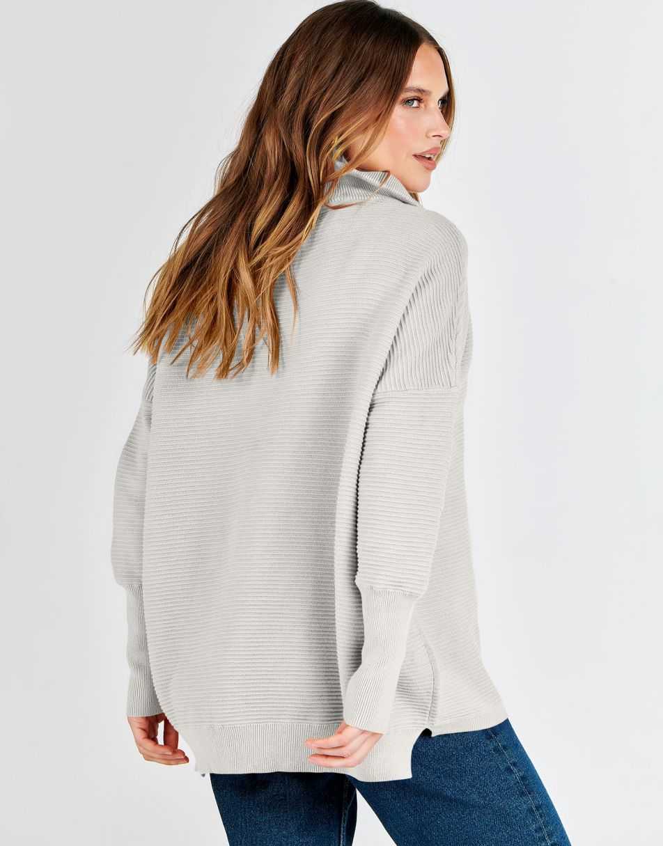 ANRABESS Women's Oversized Quarter Zip Rib Knit Sweater