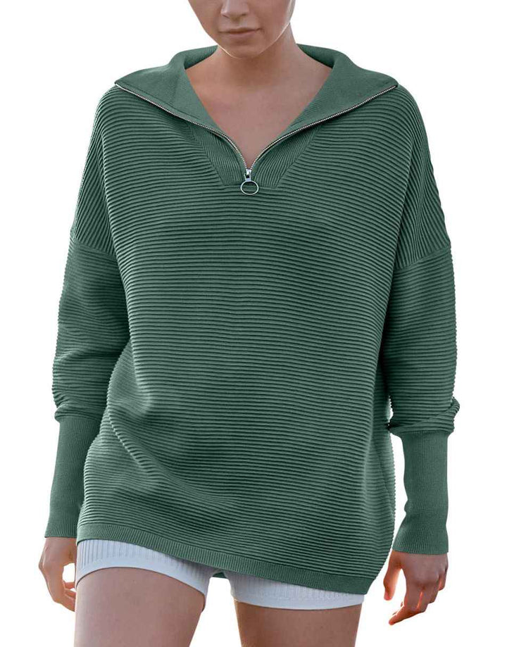 ANRABESS Women's Oversized Quarter Zip Rib Knit Sweater