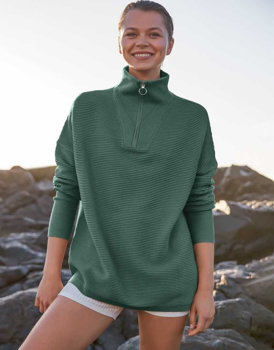ANRABESS Women's Oversized Quarter Zip Rib Knit Sweater