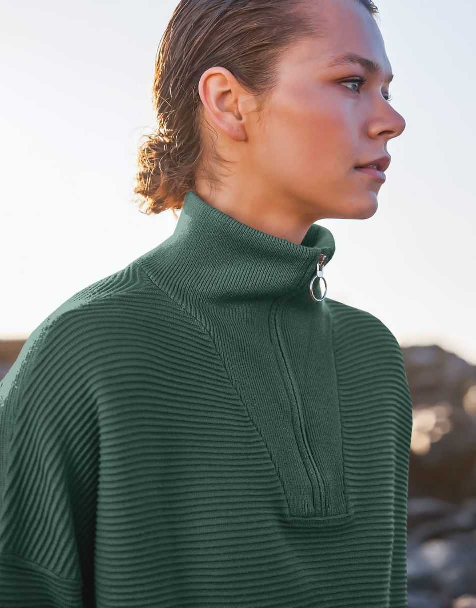 ANRABESS Women's Oversized Quarter Zip Rib Knit Sweater
