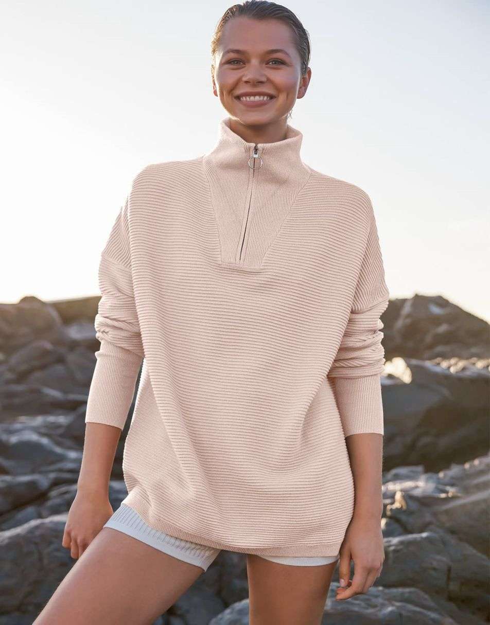 ANRABESS Women's Oversized Quarter Zip Rib Knit Sweater