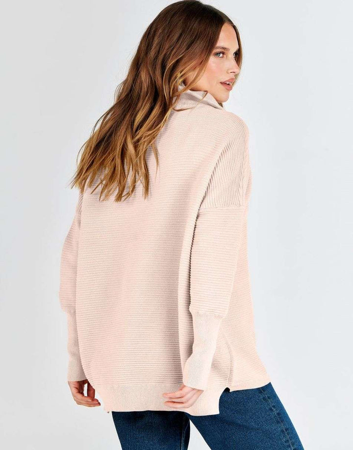 ANRABESS Women's Oversized Quarter Zip Rib Knit Sweater