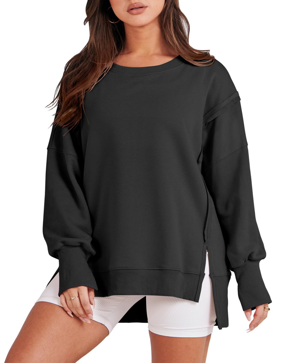 ANRABESS Women's Oversized Long Sleeve Slit Sweatshirt