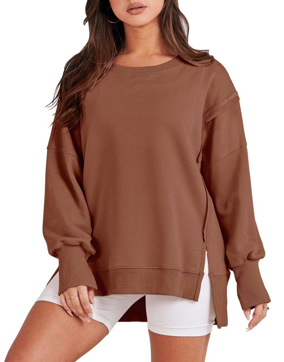 ANRABESS Women's Oversized Long Sleeve Slit Sweatshirt