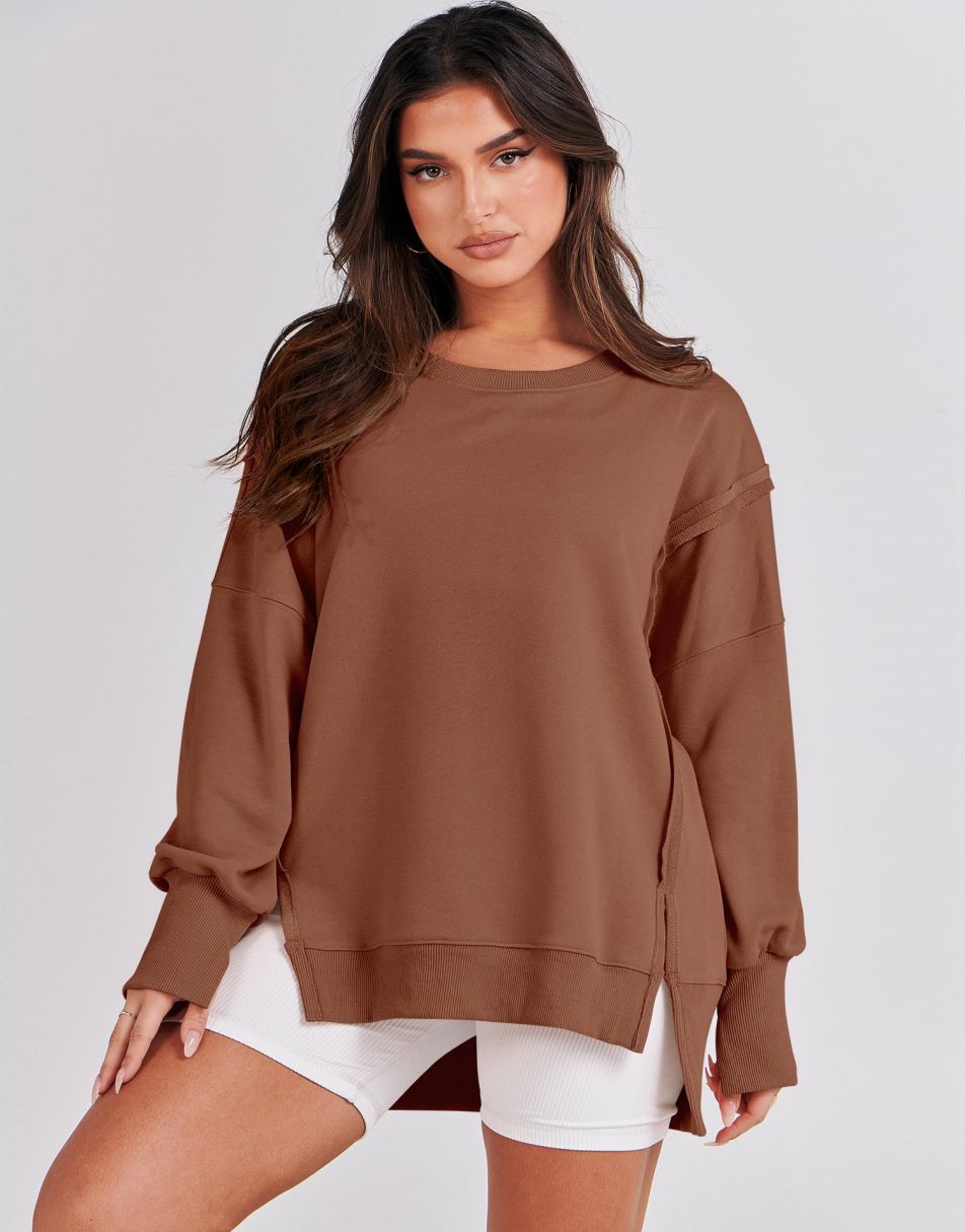 ANRABESS Women's Oversized Long Sleeve Slit Sweatshirt