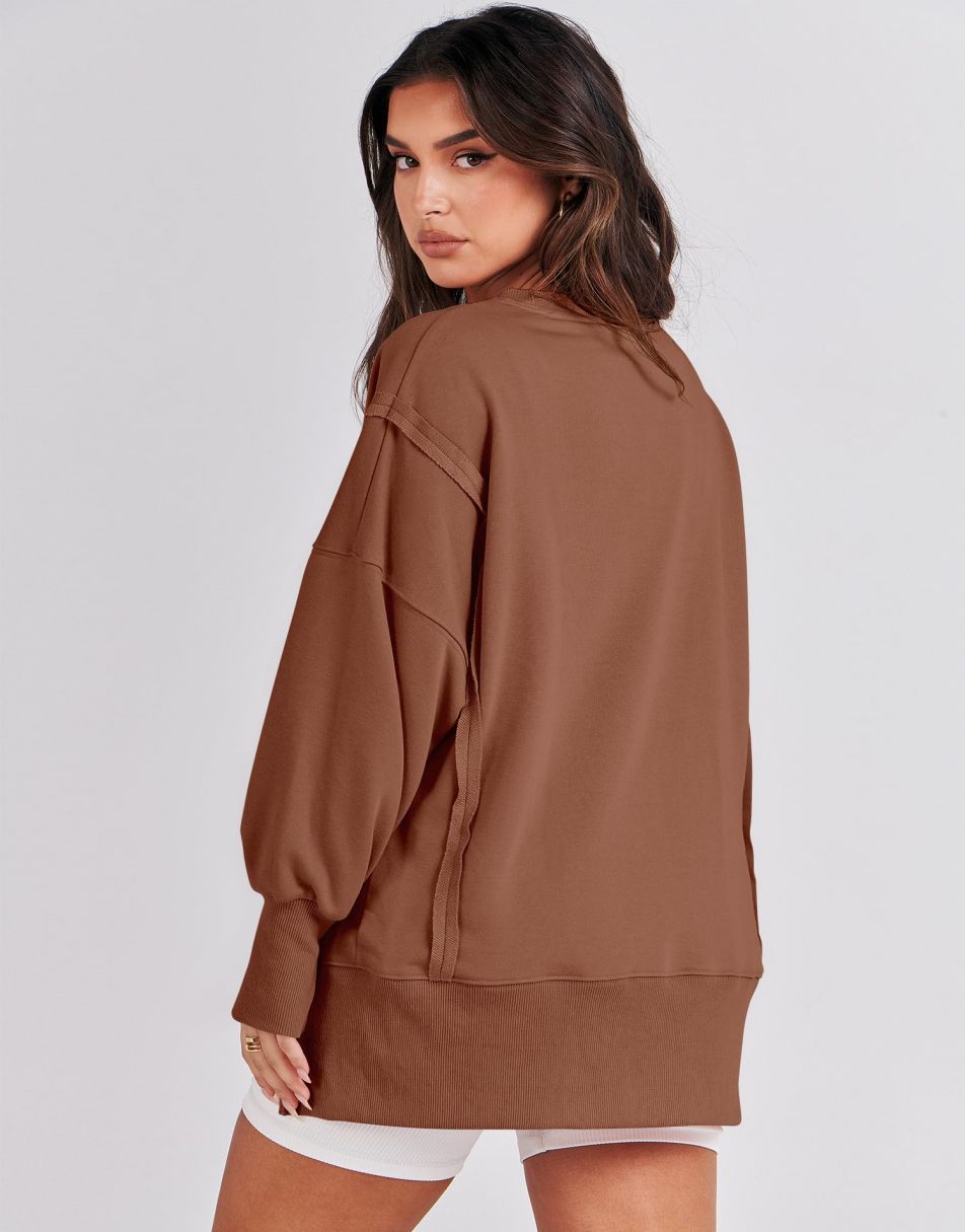 ANRABESS Women's Oversized Long Sleeve Slit Sweatshirt