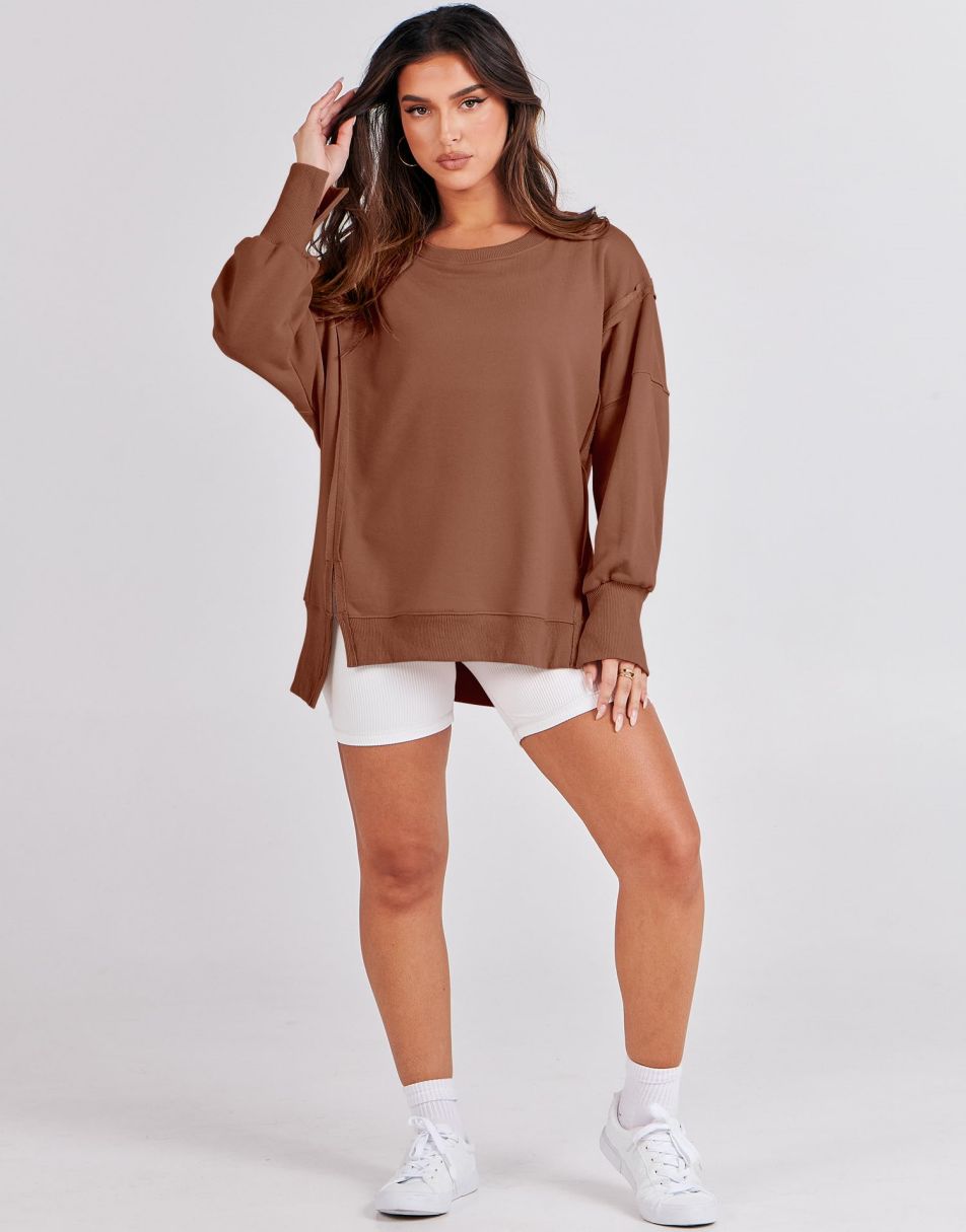 ANRABESS Women's Oversized Long Sleeve Slit Sweatshirt