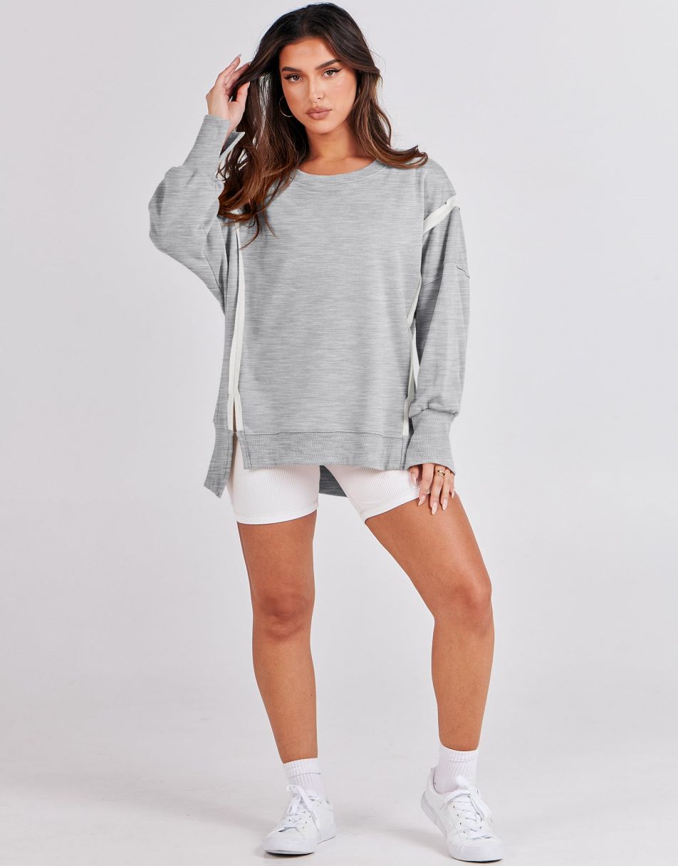ANRABESS Women's Oversized Long Sleeve Slit Sweatshirt