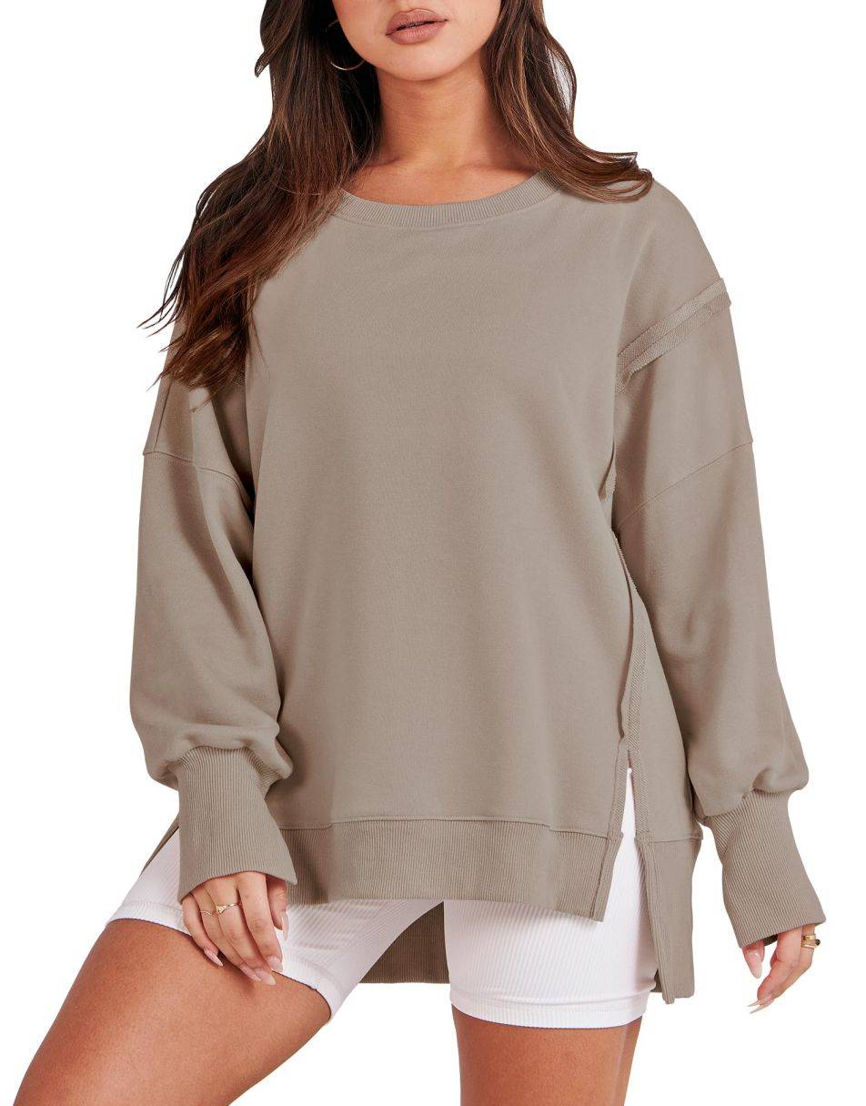 ANRABESS Women's Oversized Long Sleeve Slit Sweatshirt