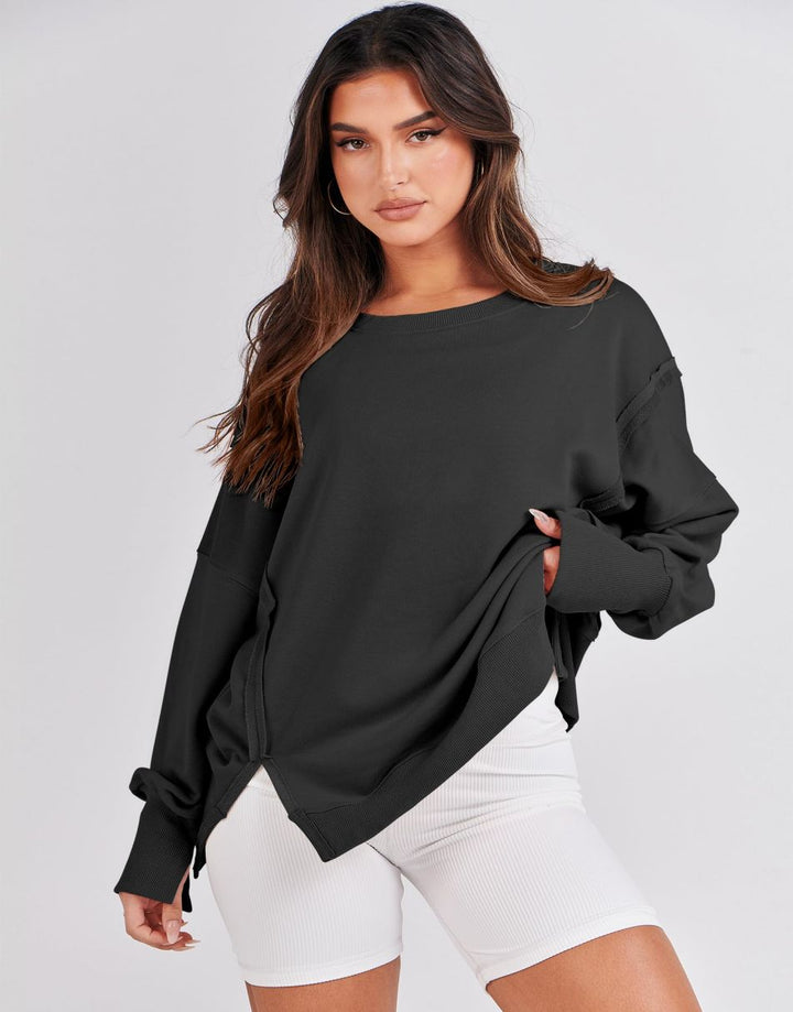 ANRABESS Women's Oversized Long Sleeve Slit Sweatshirt