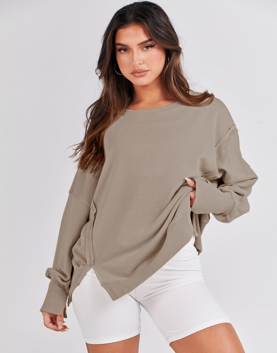 ANRABESS Women's Oversized Long Sleeve Slit Sweatshirt