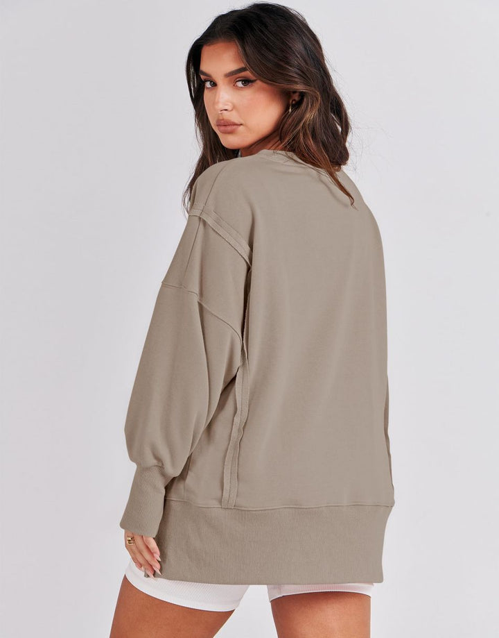 ANRABESS Women's Oversized Long Sleeve Slit Sweatshirt