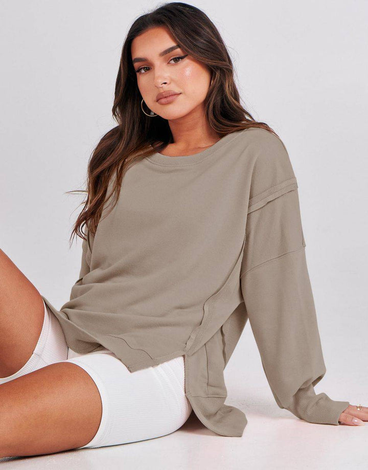 ANRABESS Women's Oversized Long Sleeve Slit Sweatshirt