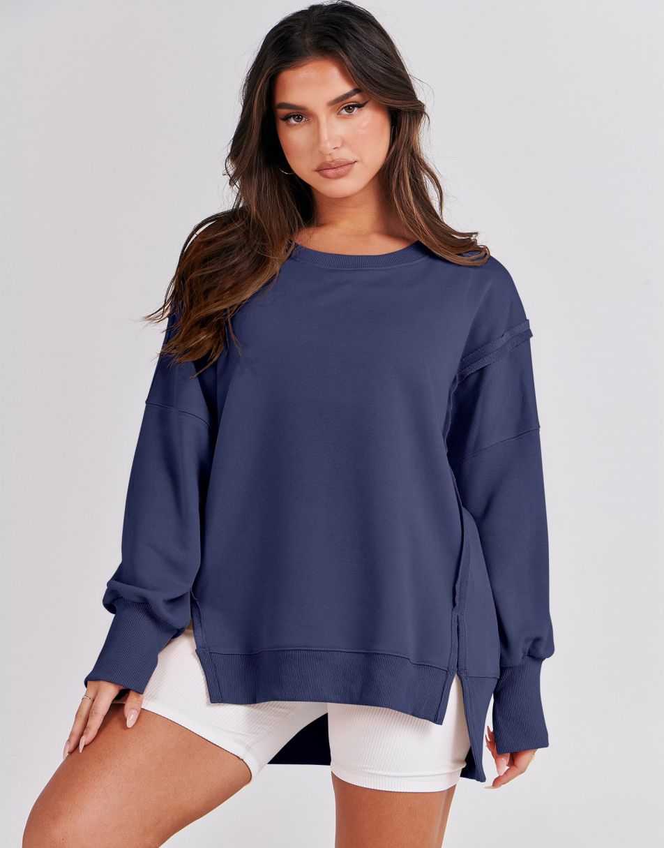 ANRABESS Women's Oversized Long Sleeve Slit Sweatshirt