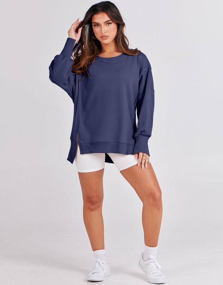 ANRABESS Women's Oversized Long Sleeve Slit Sweatshirt