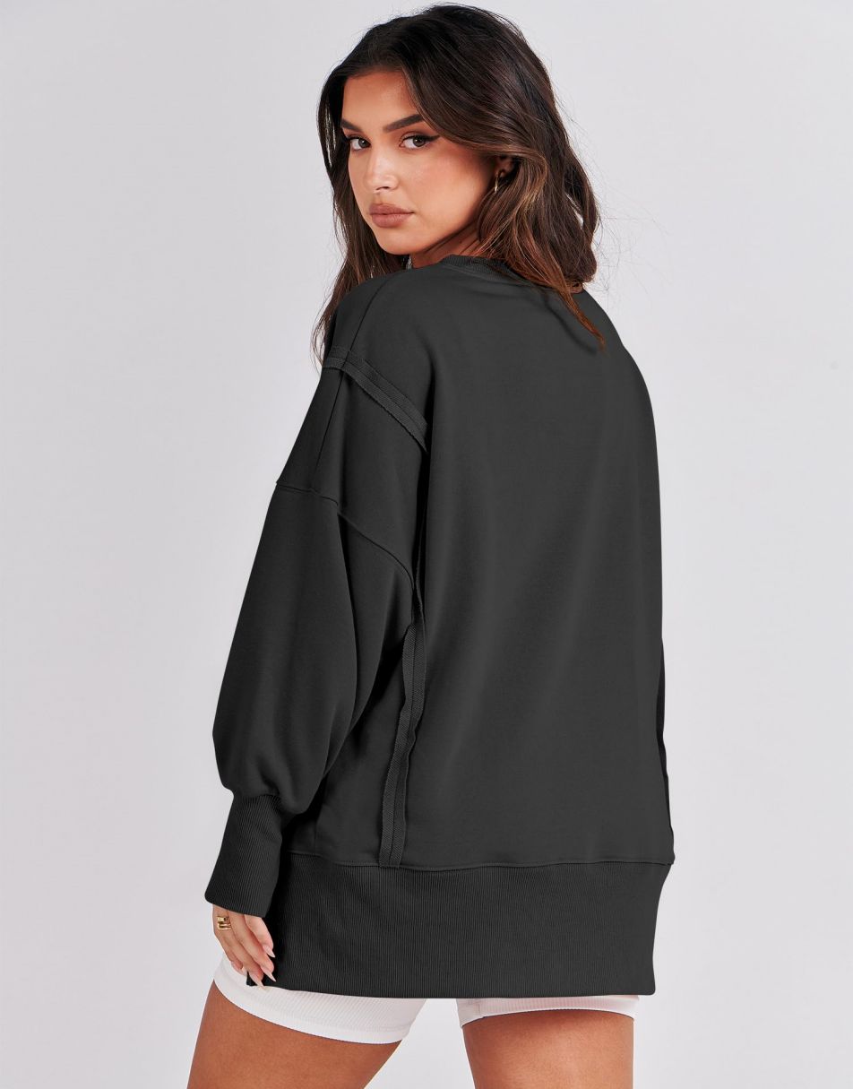 ANRABESS Women's Oversized Long Sleeve Slit Sweatshirt