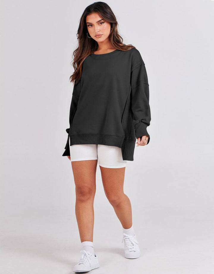 ANRABESS Women's Oversized Long Sleeve Slit Sweatshirt