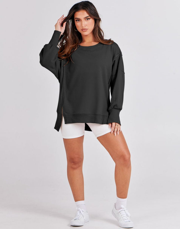 ANRABESS Women's Oversized Long Sleeve Slit Sweatshirt