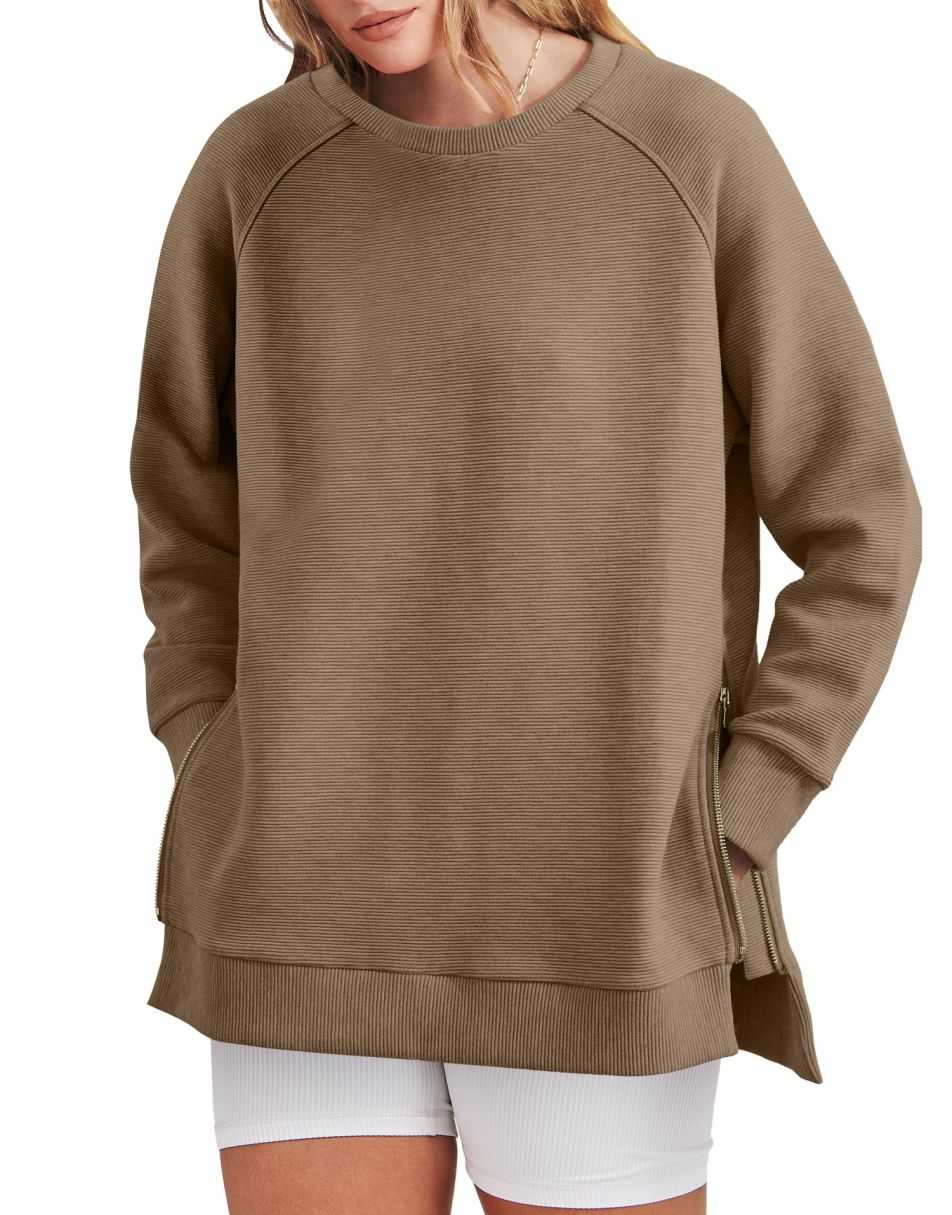 ANRABESS Women's Oversized Side Zipper Tunic Hoodie