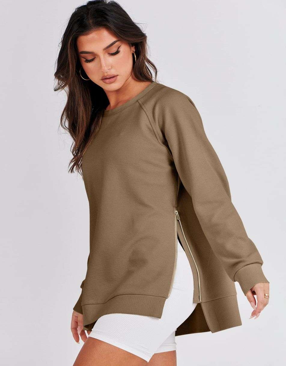 ANRABESS Women's Oversized Side Zipper Tunic Hoodie