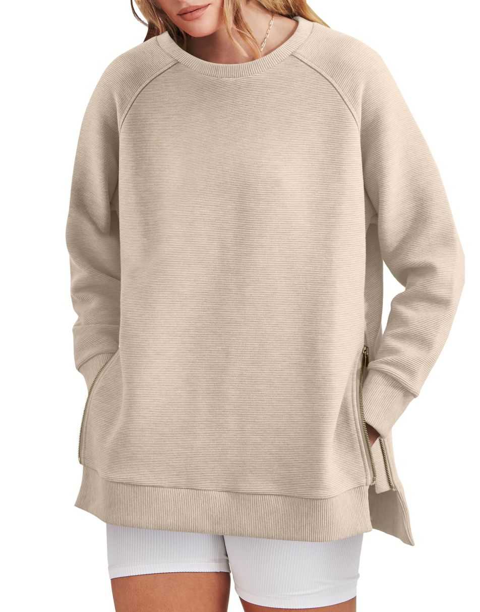 ANRABESS Women's Oversized Side Zipper Tunic Hoodie