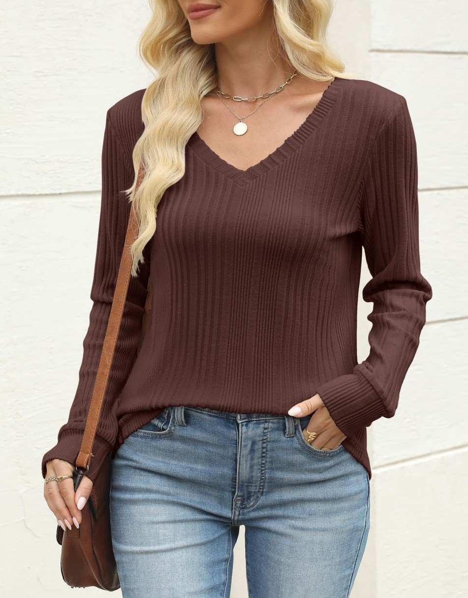 ANRABESS Women's Lightweight Ribbed V-Neck Tunic