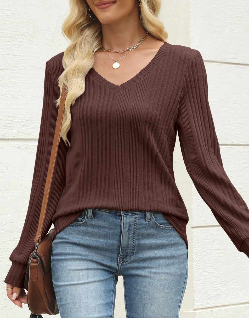 ANRABESS Women's Lightweight Ribbed V-Neck Tunic