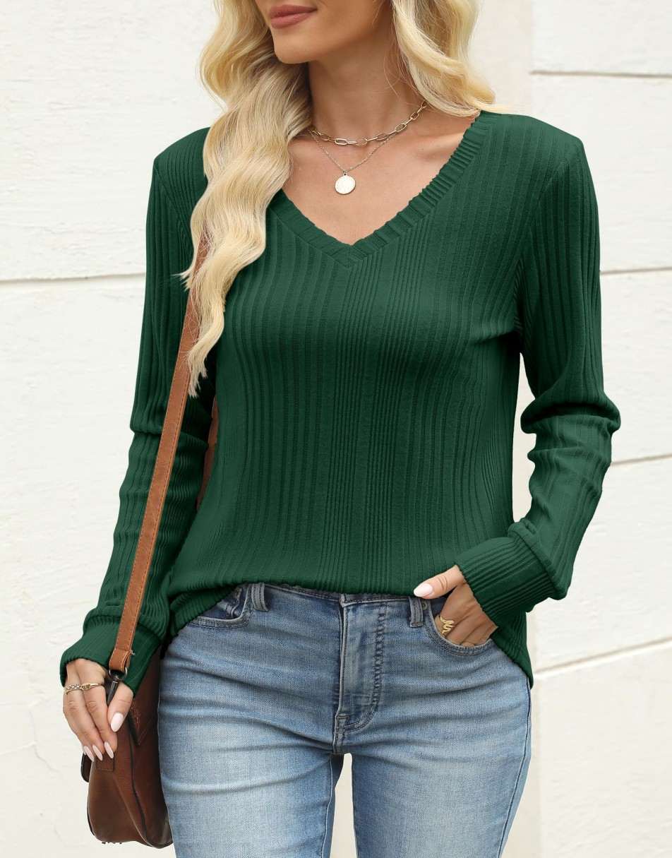 ANRABESS Women's Lightweight Ribbed V-Neck Tunic