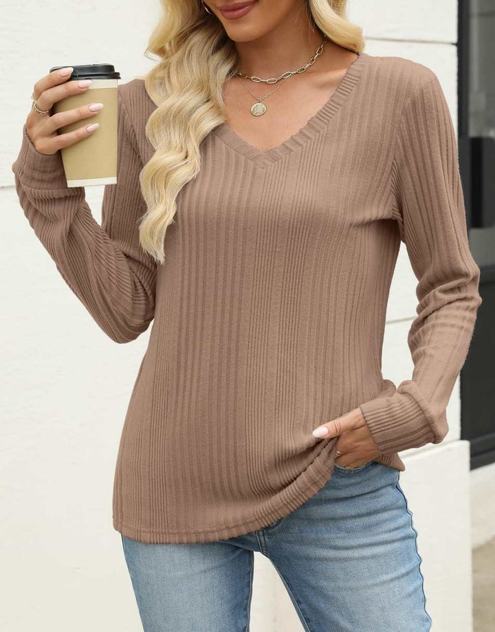 ANRABESS Women's Lightweight Ribbed V-Neck Tunic
