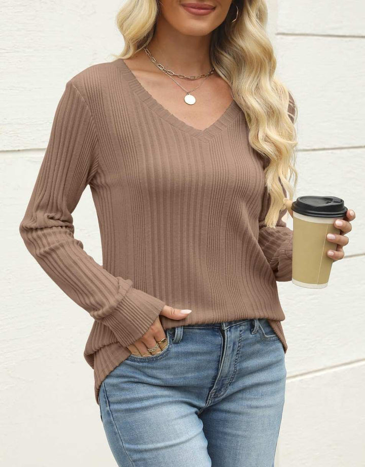 ANRABESS Women's Lightweight Ribbed V-Neck Tunic