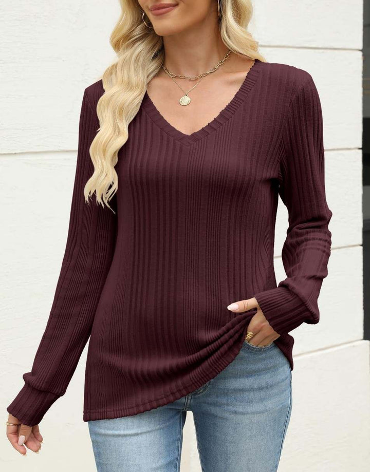 ANRABESS Women's Lightweight Ribbed V-Neck Tunic