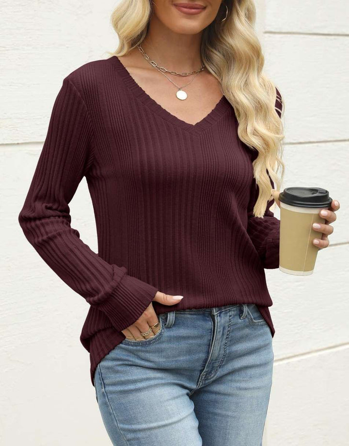 ANRABESS Women's Lightweight Ribbed V-Neck Tunic