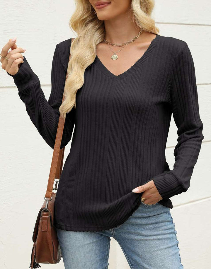 ANRABESS Women's Lightweight Ribbed V-Neck Tunic