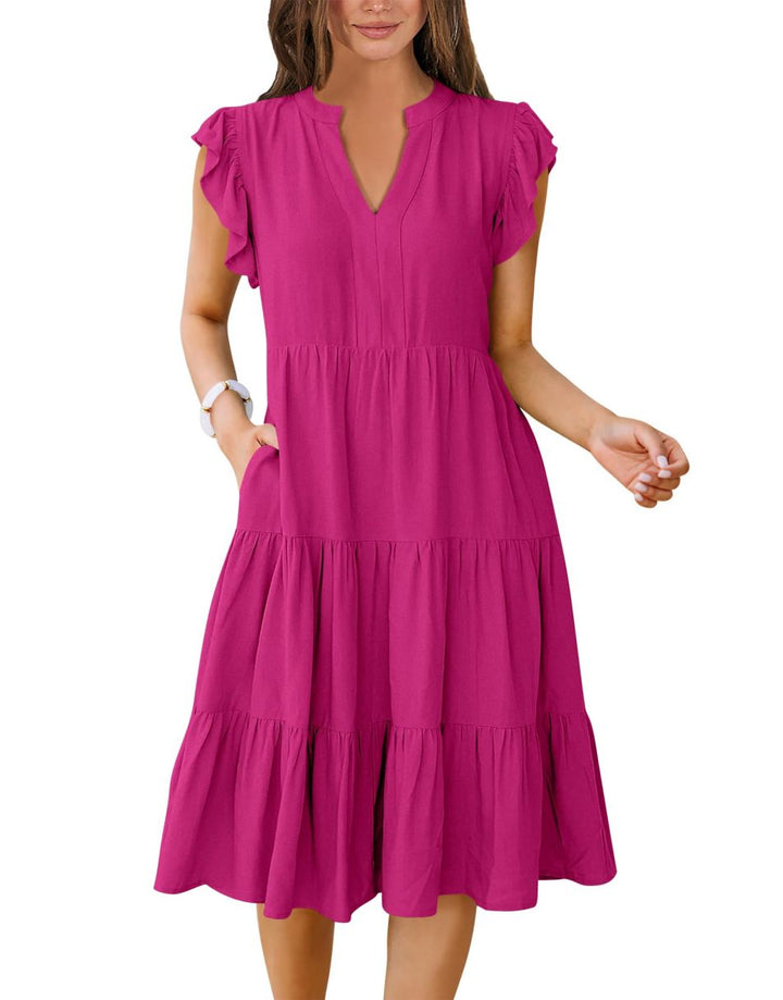 ANRABESS Women's V-Neck Ruffle Sleeve Tiered Midi Dress