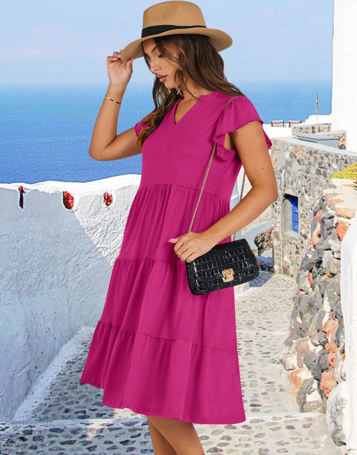ANRABESS Women's V-Neck Ruffle Sleeve Tiered Midi Dress