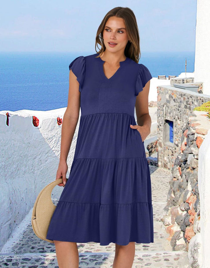 ANRABESS Women's V-Neck Ruffle Sleeve Tiered Midi Dress
