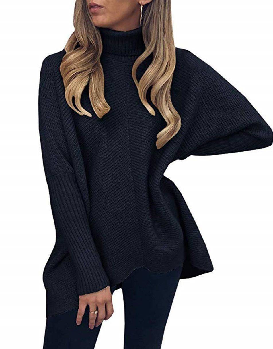 ANRABESS Oversized Batwing Sleeve Turtleneck Knit Pullover