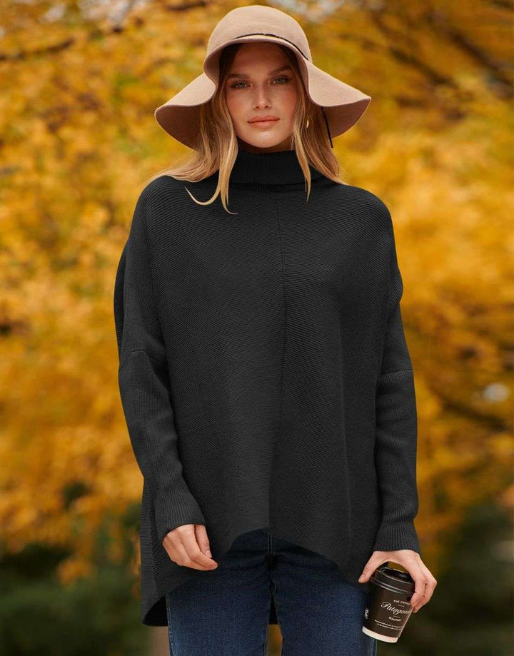 ANRABESS Oversized Batwing Sleeve Turtleneck Knit Pullover