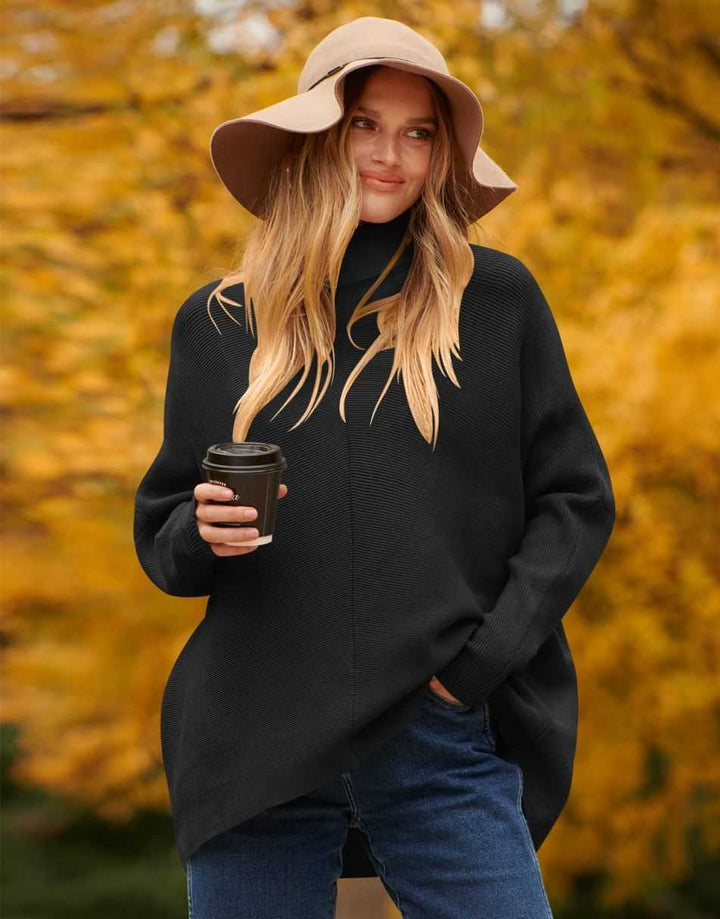 ANRABESS Oversized Batwing Sleeve Turtleneck Knit Pullover