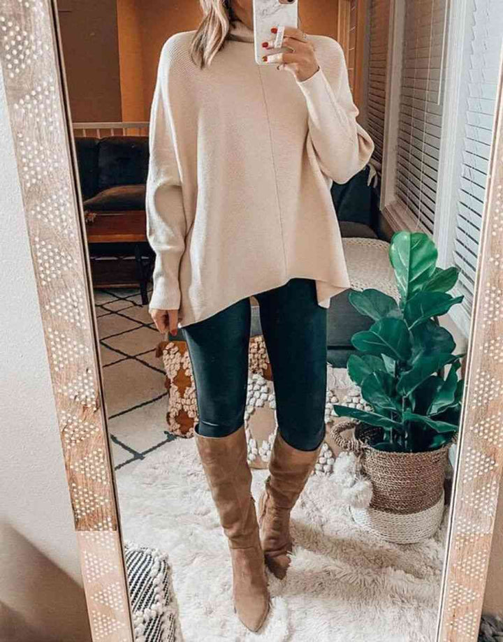 ANRABESS Oversized Batwing Sleeve Turtleneck Knit Pullover